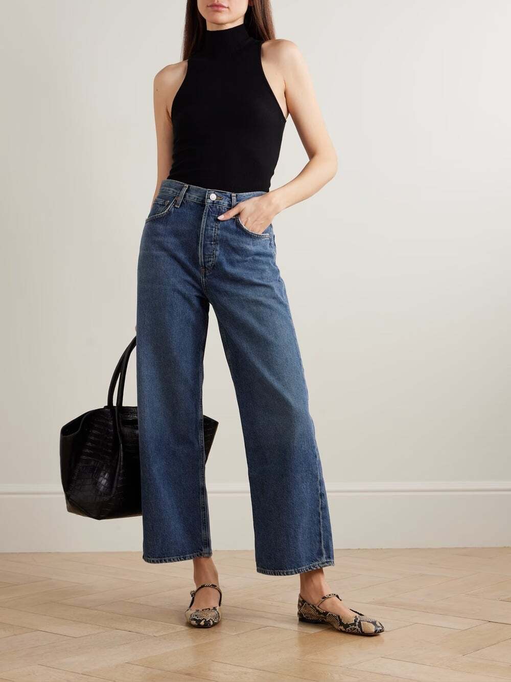 AGOLDE Ren Dark Blue Wide Leg Size 26 High Rise Casual Minimalist Denim Chic